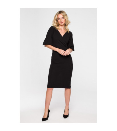 K152 Envelope dress with buff sleeves - black