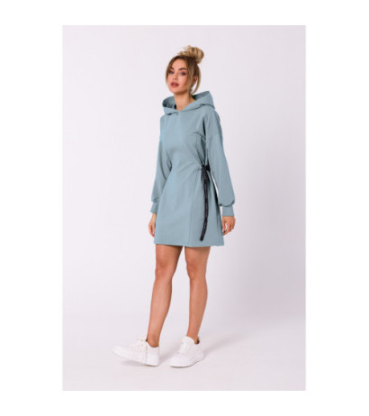 M730 Dress with hood and waist piping - agave