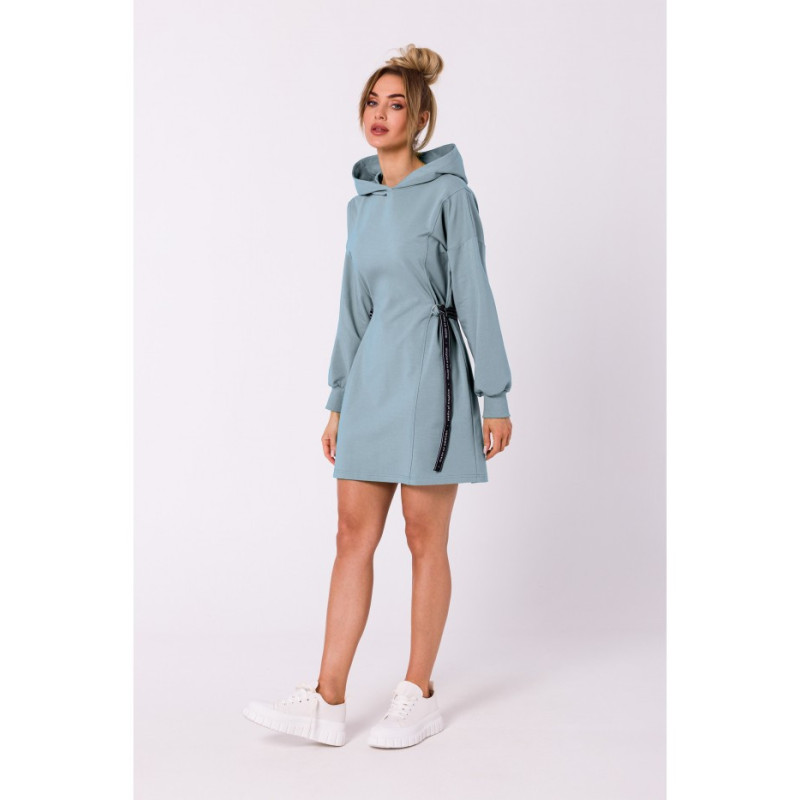 M730 Dress with hood and waist piping - agave