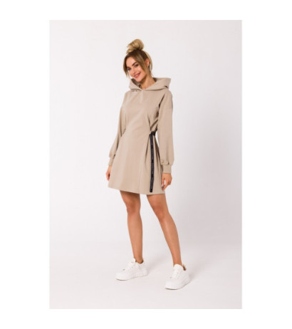 M730 Dress with hood and waistband piping - beige