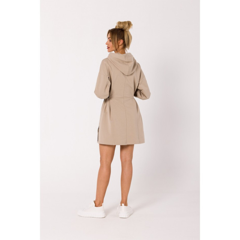 M730 Dress with hood and waistband piping - beige