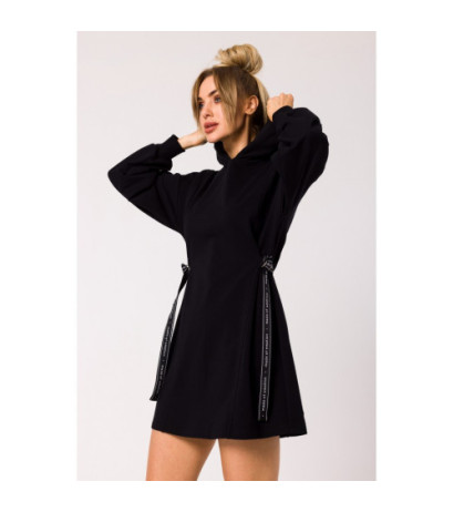 M730 Dress with hood and waistband piping - black