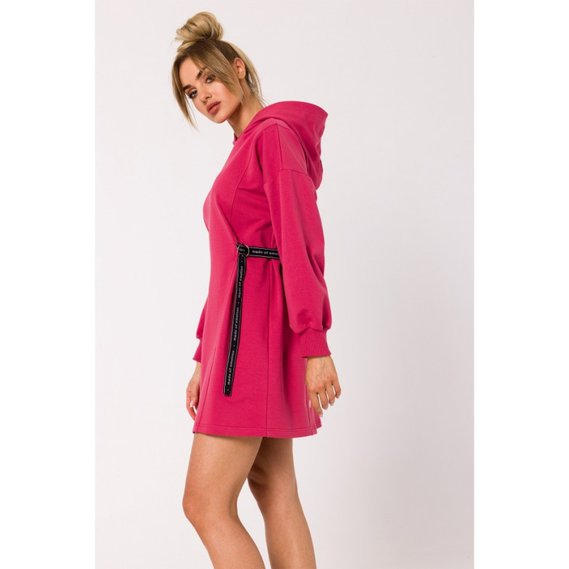 M730 Dress with hood and waist piping - coral