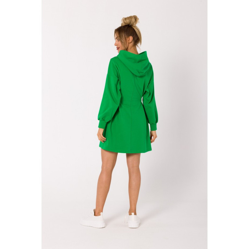 M730 Dress with hood and waist piping - luscious green