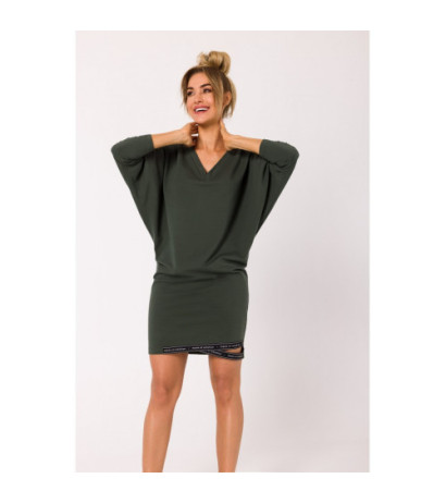 M732 Tunic dress with stripes at the bottom - military green