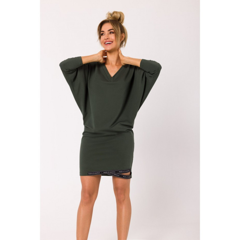 M732 Tunic dress with stripes at the bottom - military green