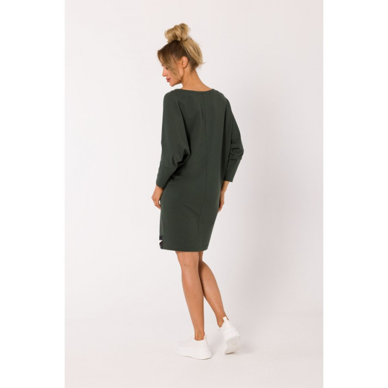 M732 Tunic dress with stripes at the bottom - military green