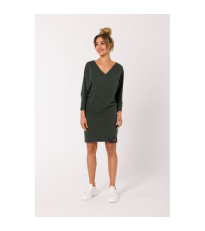 M732 Tunic dress with stripes at the bottom - military green