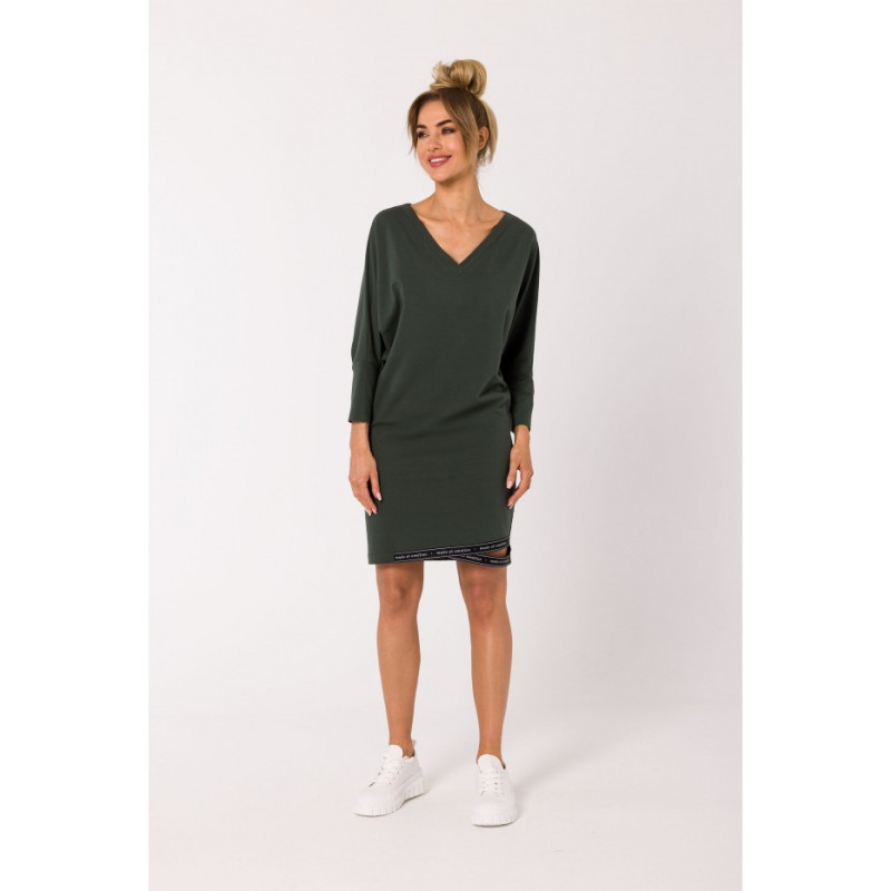 M732 Tunic dress with stripes at the bottom - military green