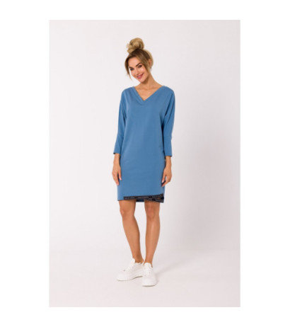 M732 Tunic dress with stripes at the bottom - blue