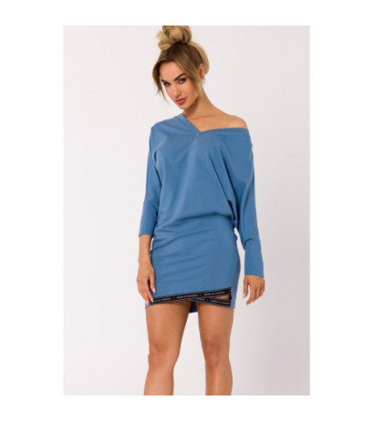 M732 Tunic dress with stripes at the bottom - blue