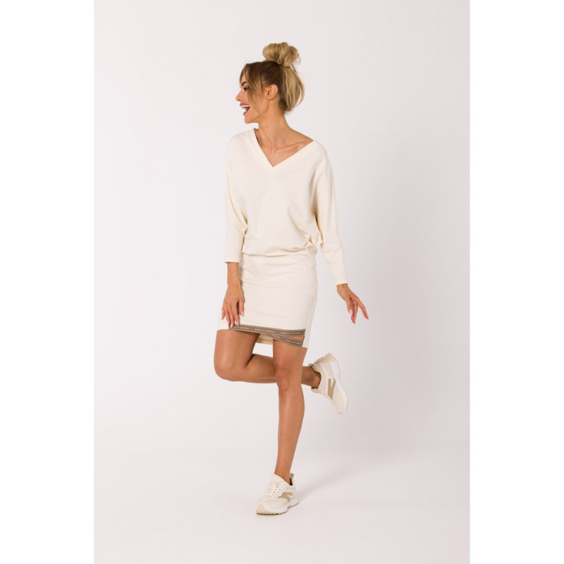 M732 Tunic dress with stripes at the bottom - cream