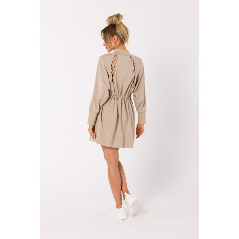 M733 Zipper dress with cutouts on back - beige