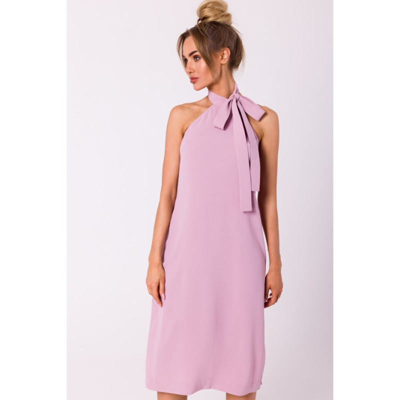 M736 Dress with neck tie - dirty pink