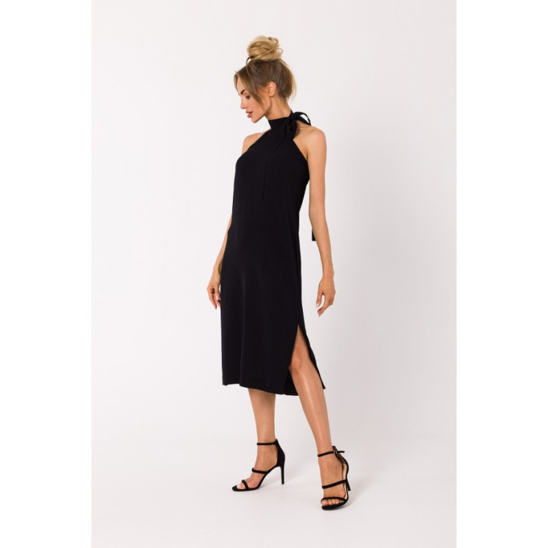 M736 Dress with neck tie - black