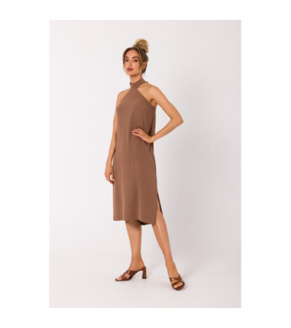 M736 Dress with neck tie - chocolate