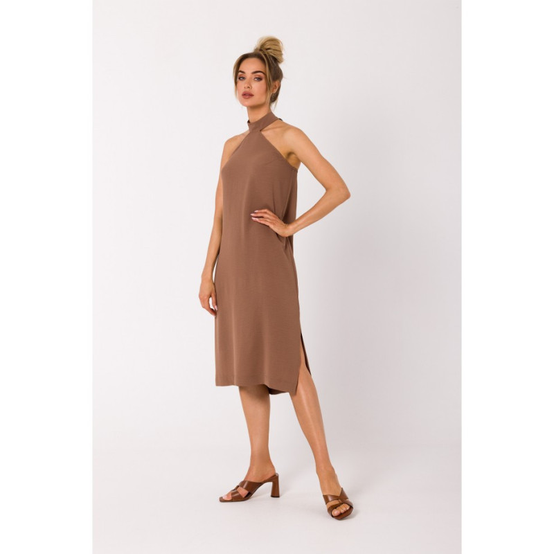 M736 Dress with neck tie - chocolate