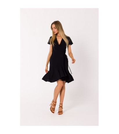 M741 Envelope dress with ruffle - black