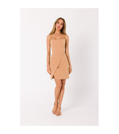 M744 Cocktail mini dress with thin straps - caramel