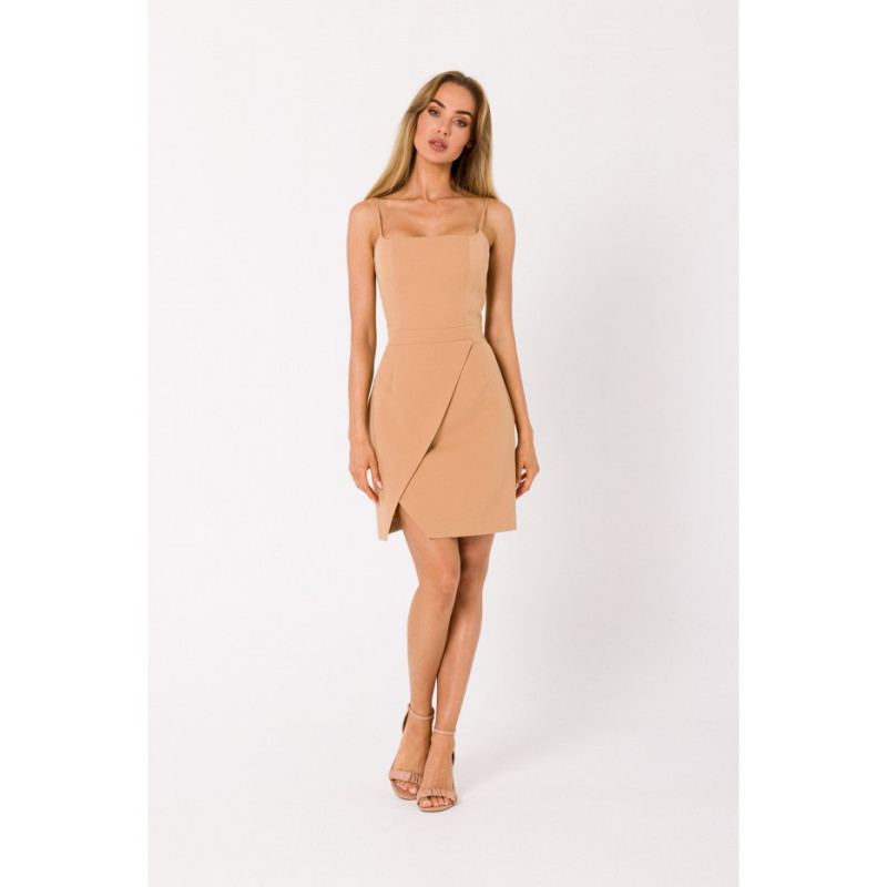 M744 Cocktail mini dress with thin straps - caramel