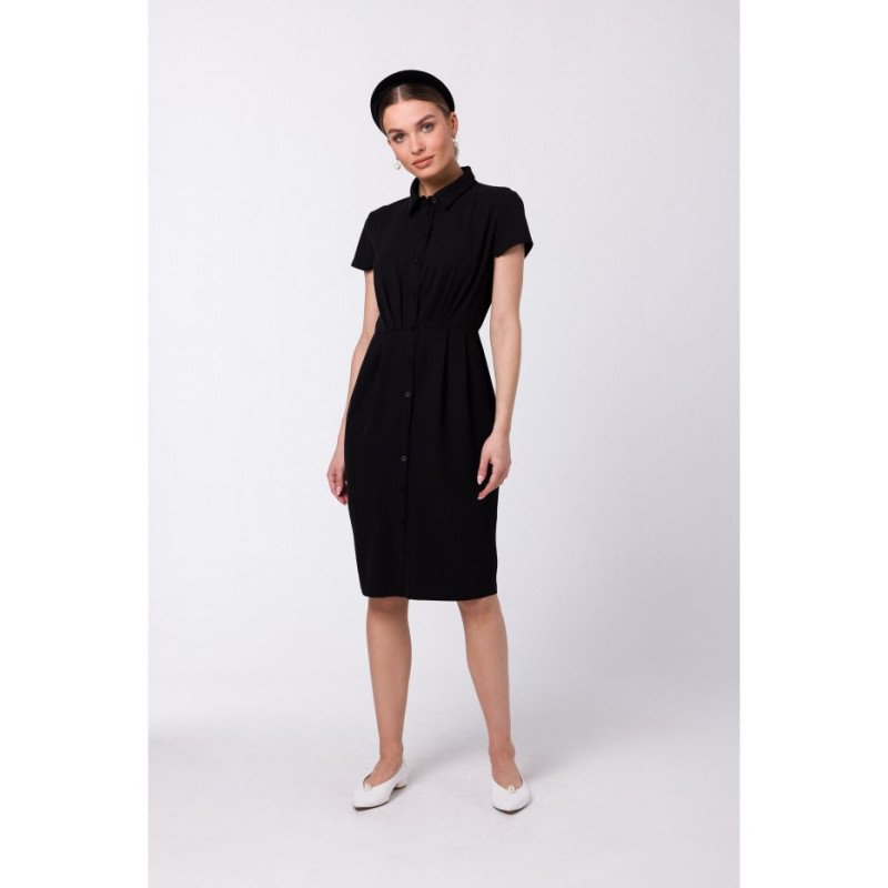 S335 Shirt dress with pleats - black