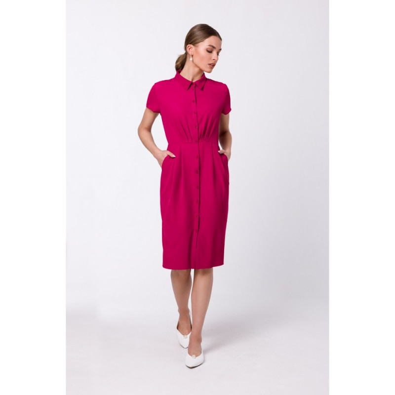 S335 Shirt dress with pleats - plum