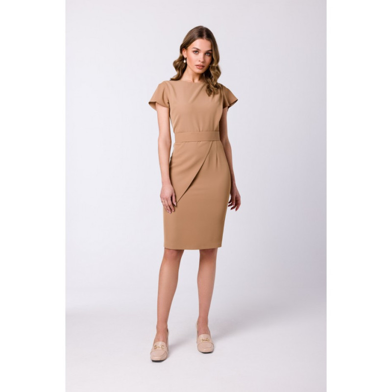 S336 Pencil dress with belt - beige