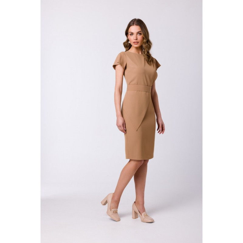 S336 Pencil dress with belt - beige