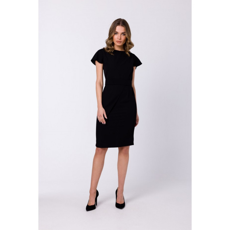 S336 Pencil dress with belt - black