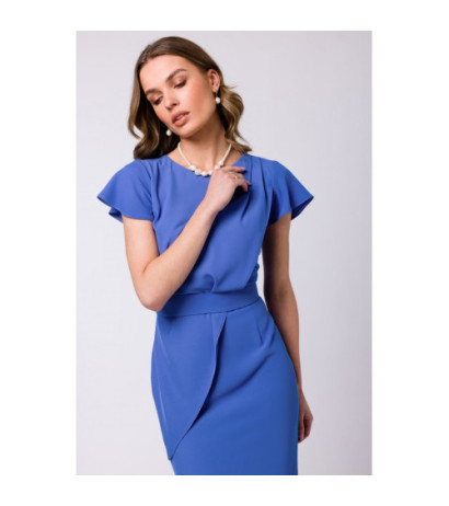 S336 Pencil dress with belt - blue