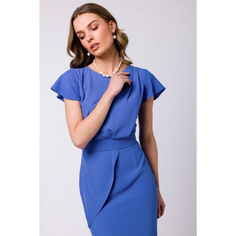 S336 Pencil dress with belt - blue