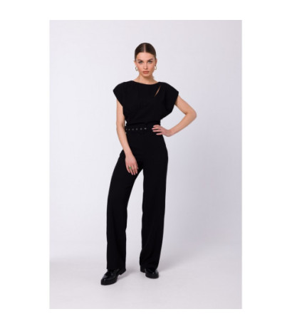 S339 Jumpsuit with slit in the neckline - black