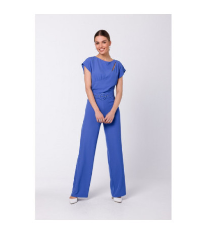 S339 Jumpsuit with slit in the neckline - blue