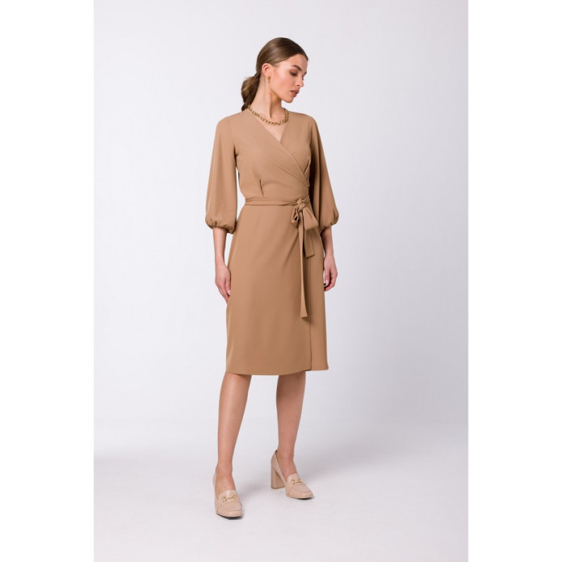 S340 Envelope dress with binding - beige