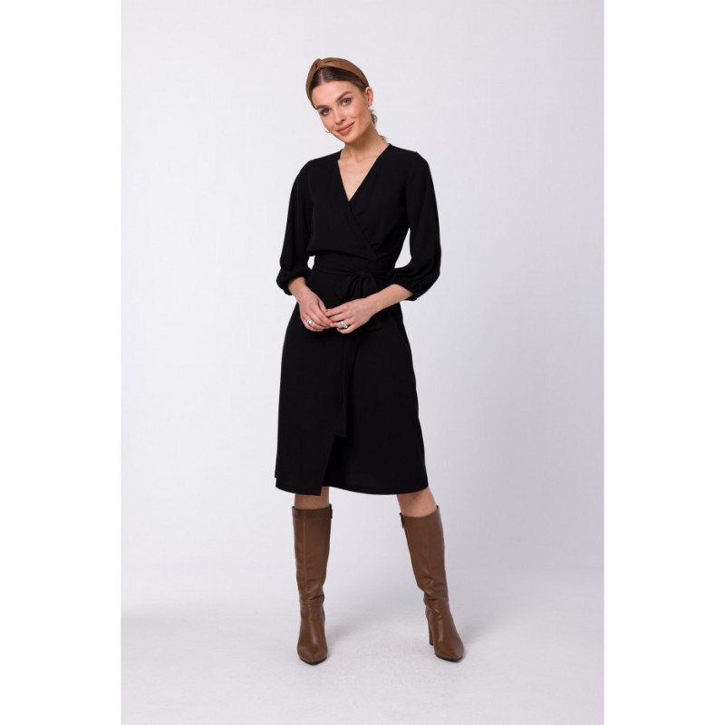 S340 Envelope dress with binding - black