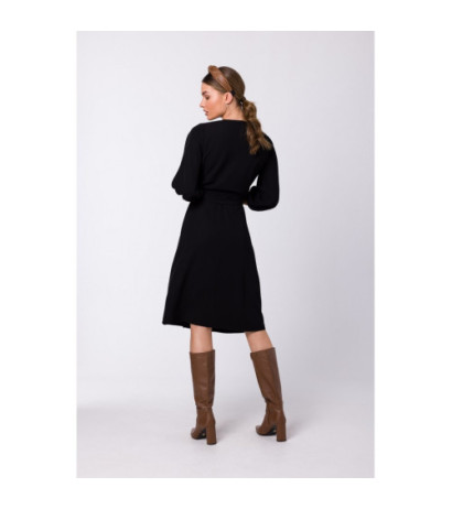 S340 Envelope dress with binding - black