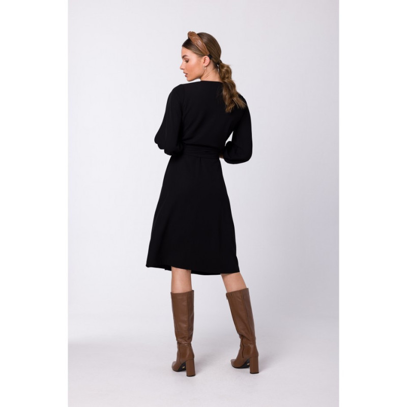 S340 Envelope dress with binding - black