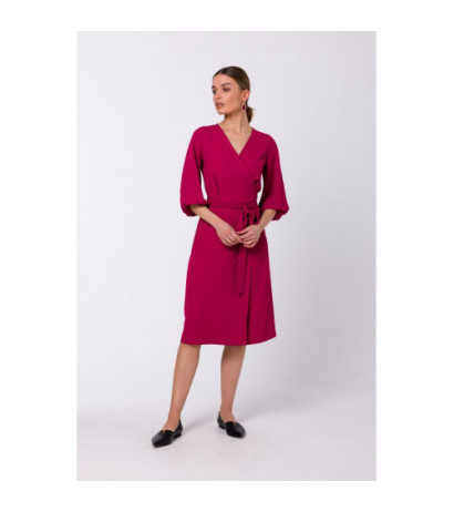 S340 Envelope dress with binding - plum