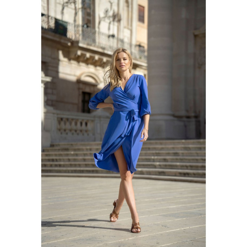 S340 Envelope dress with binding - blue