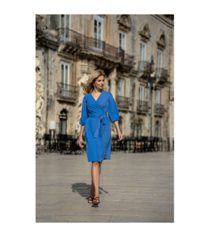 S340 Envelope dress with binding - blue