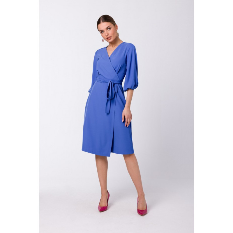 S340 Envelope dress with binding - blue