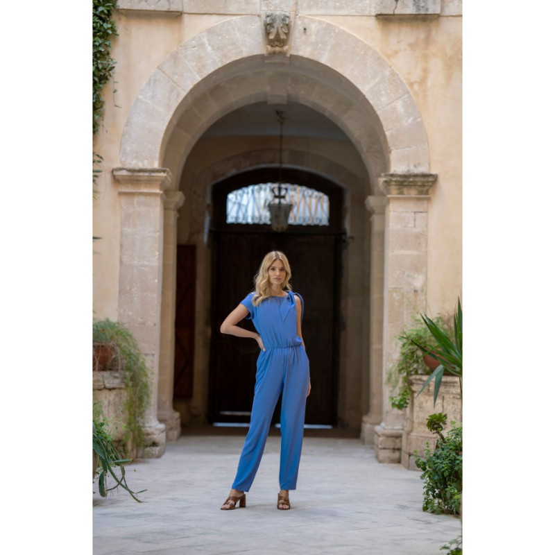 S345 Jumpsuit with shoulder tie - blue