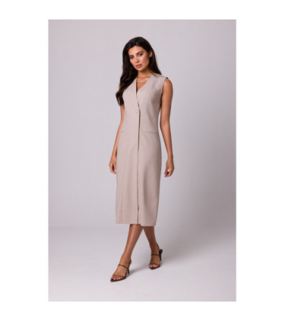 B254 Straight sleeveless midi dress - beige