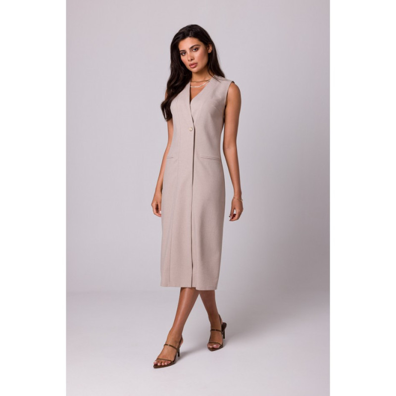 B254 Straight sleeveless midi dress - beige