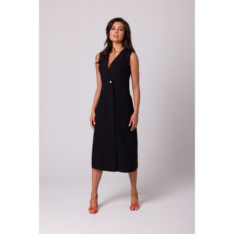 B254 Straight sleeveless midi dress - black