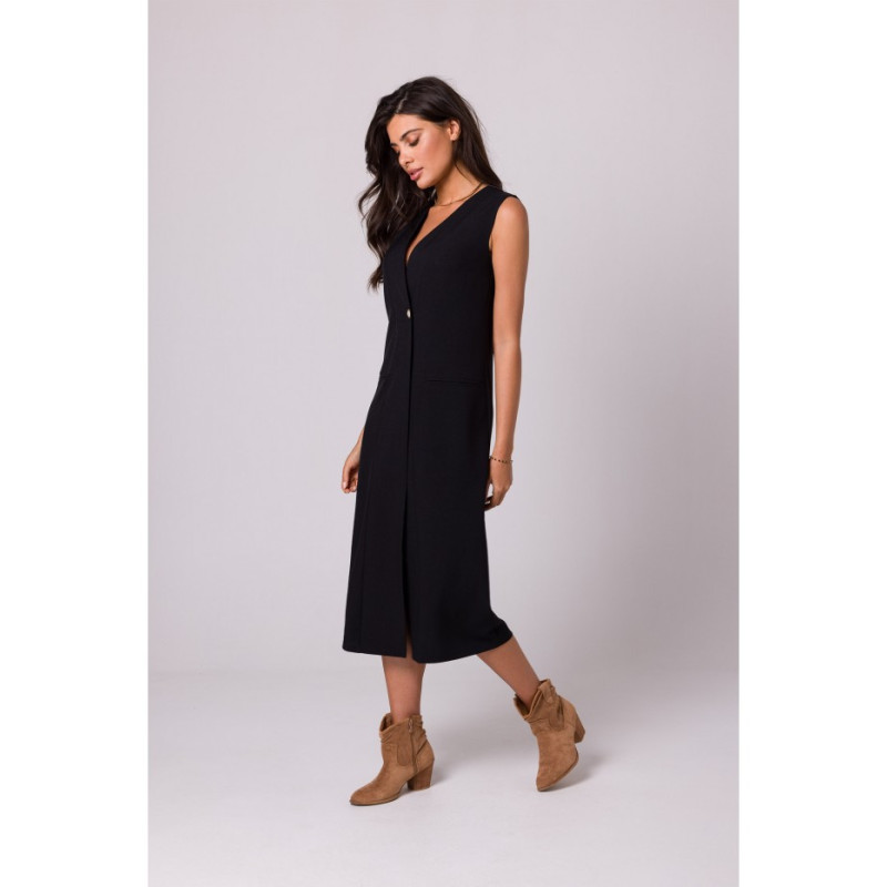 B254 Straight sleeveless midi dress - black