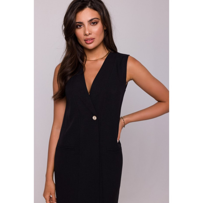 B254 Straight sleeveless midi dress - black