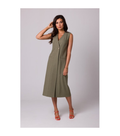 B254 Straight sleeveless midi dress - olive green