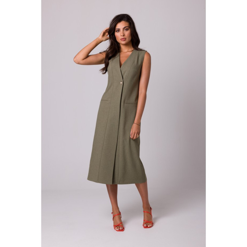 B254 Straight sleeveless midi dress - olive green