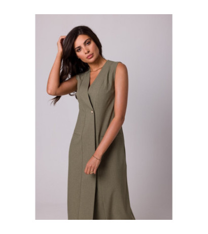 B254 Straight sleeveless midi dress - olive green